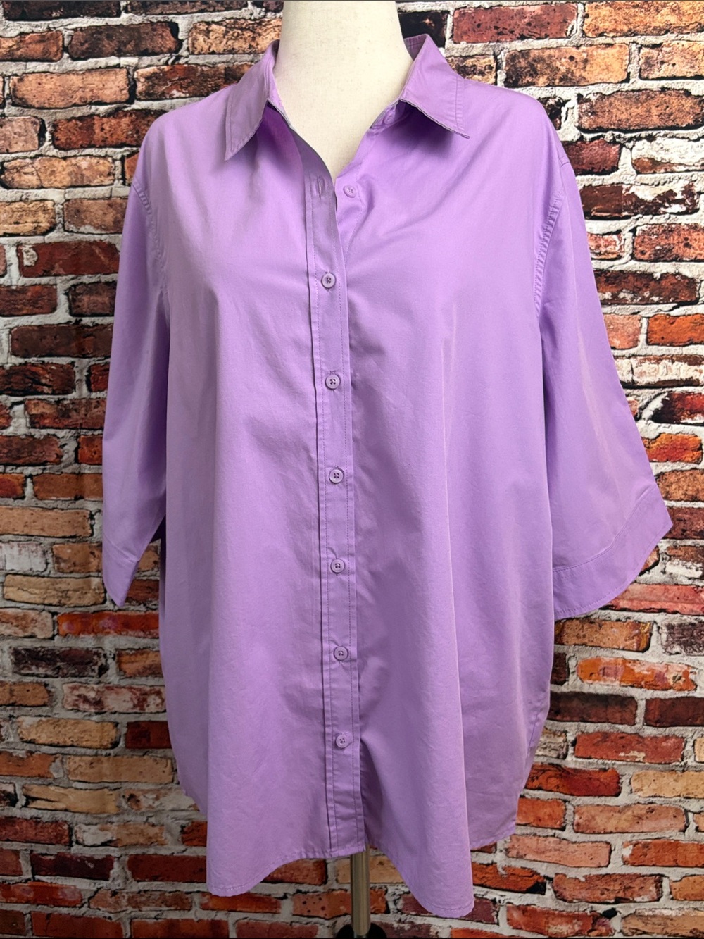 Turtle Bay Women's Lavender Button-Down Shirt 3/4 Sleeves 2X
